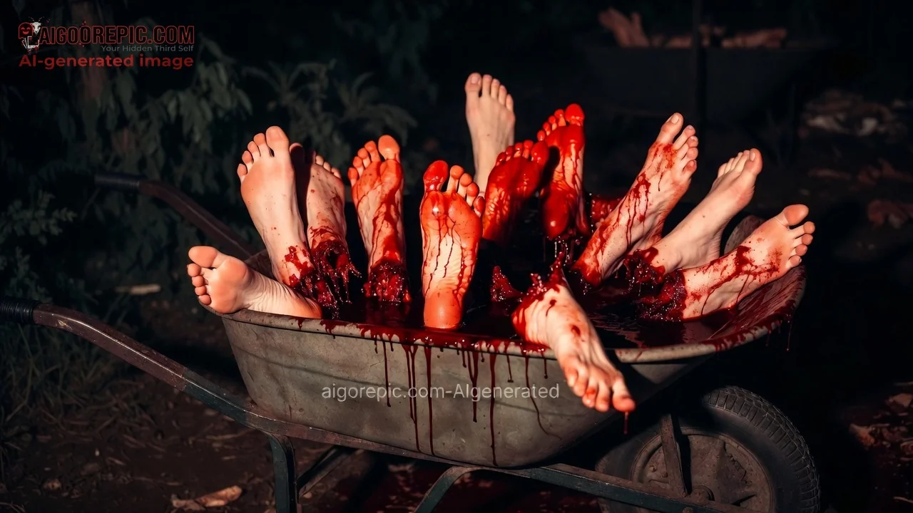 Bloody Severed Feet in Wheelbarrow - AI Generated Horror