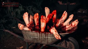 Bloody Severed Feet in Wheelbarrow