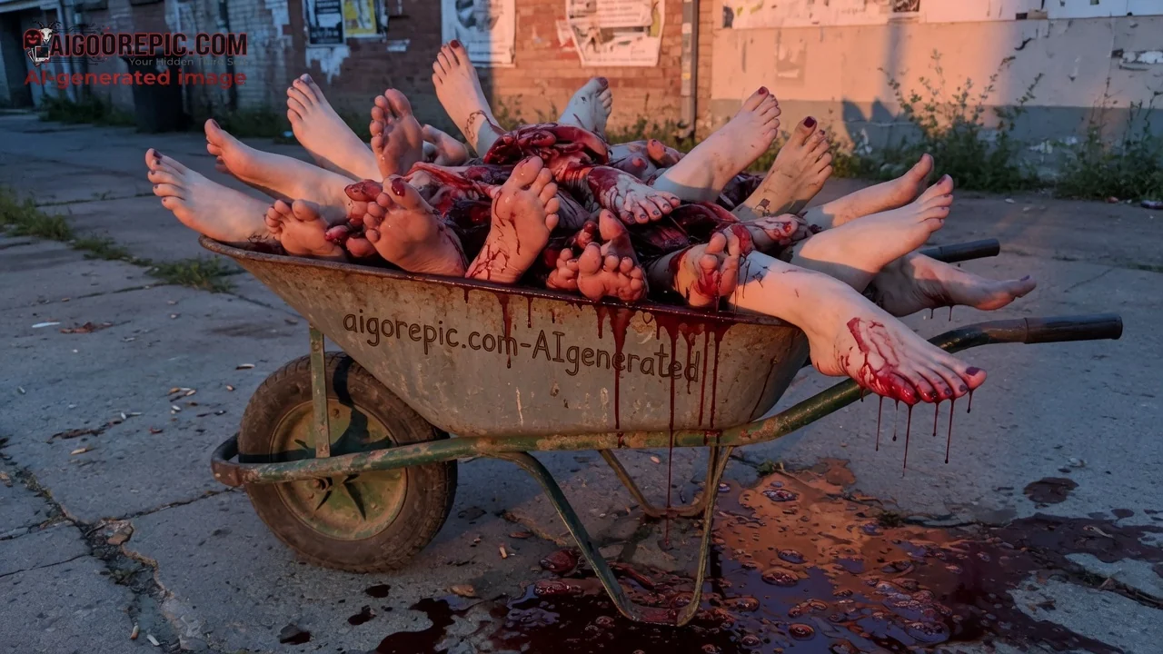Bloody Wheelbarrow of Severed Feet - AI Generated Horror