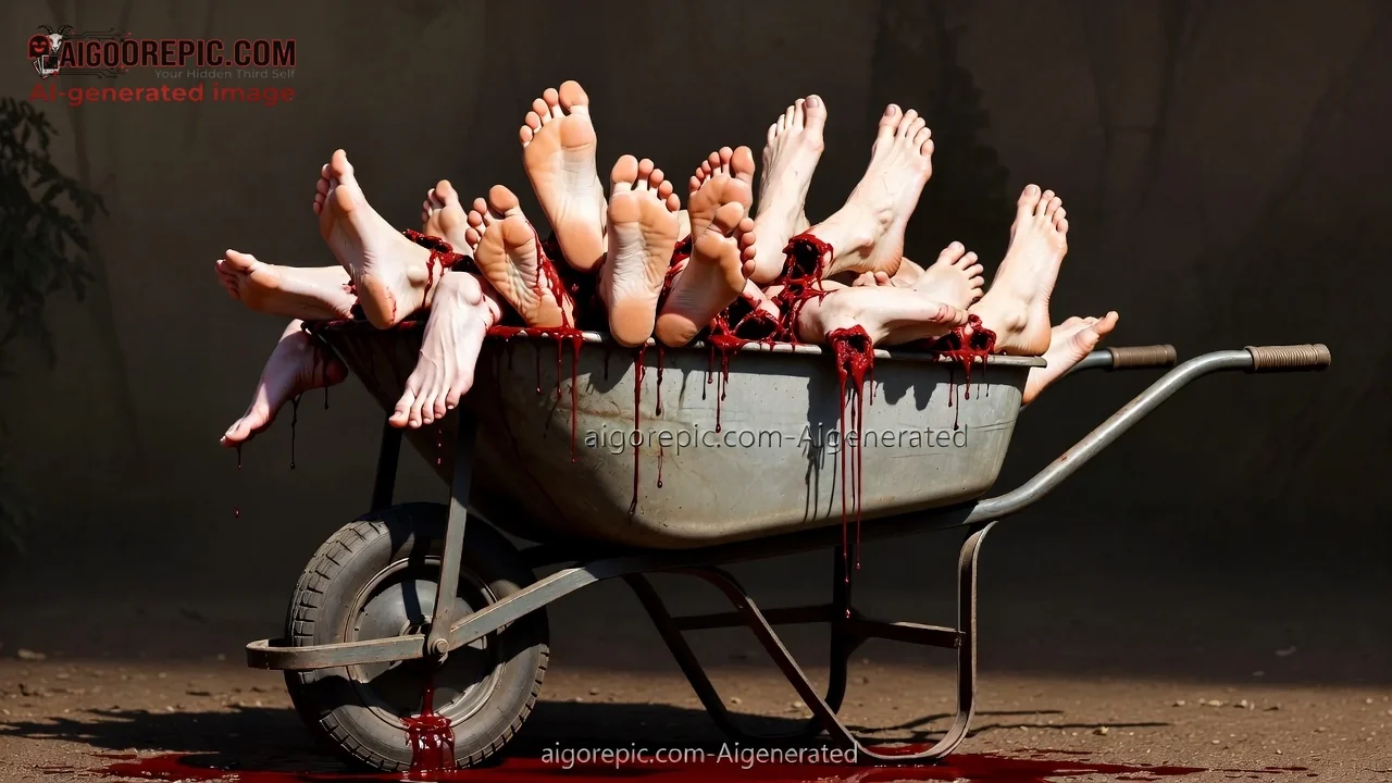 Bloody Wheelbarrow of Severed Feet - AI Generated Horror