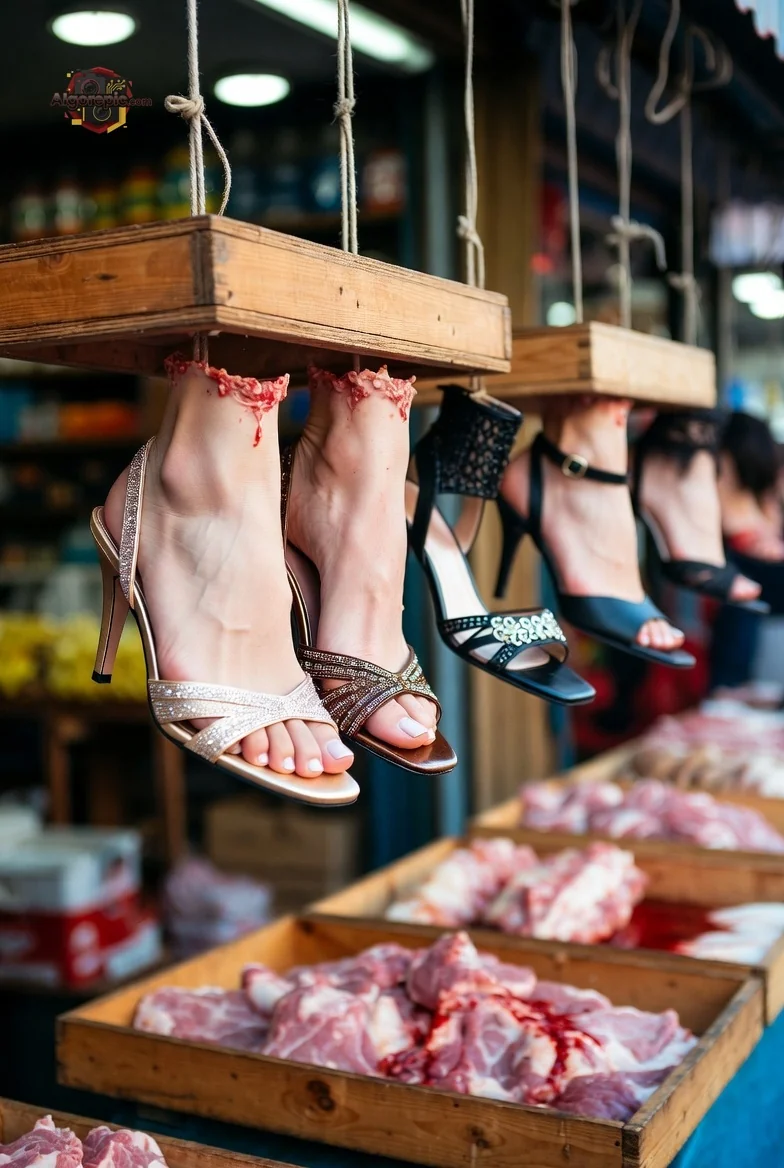 Hanging High Heels Display - AI Generated Horror