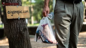 Man Carrying Bare Foot Shoe