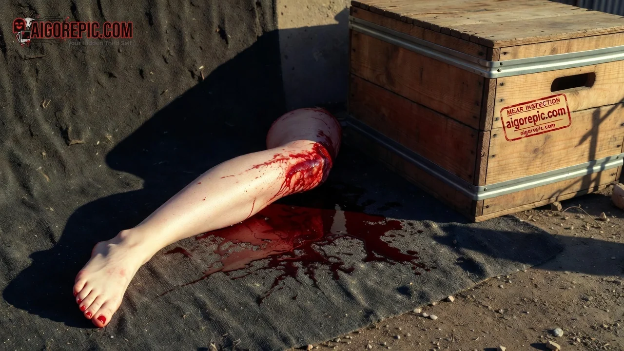 Severed Leg by Crate - AI Generated Horror