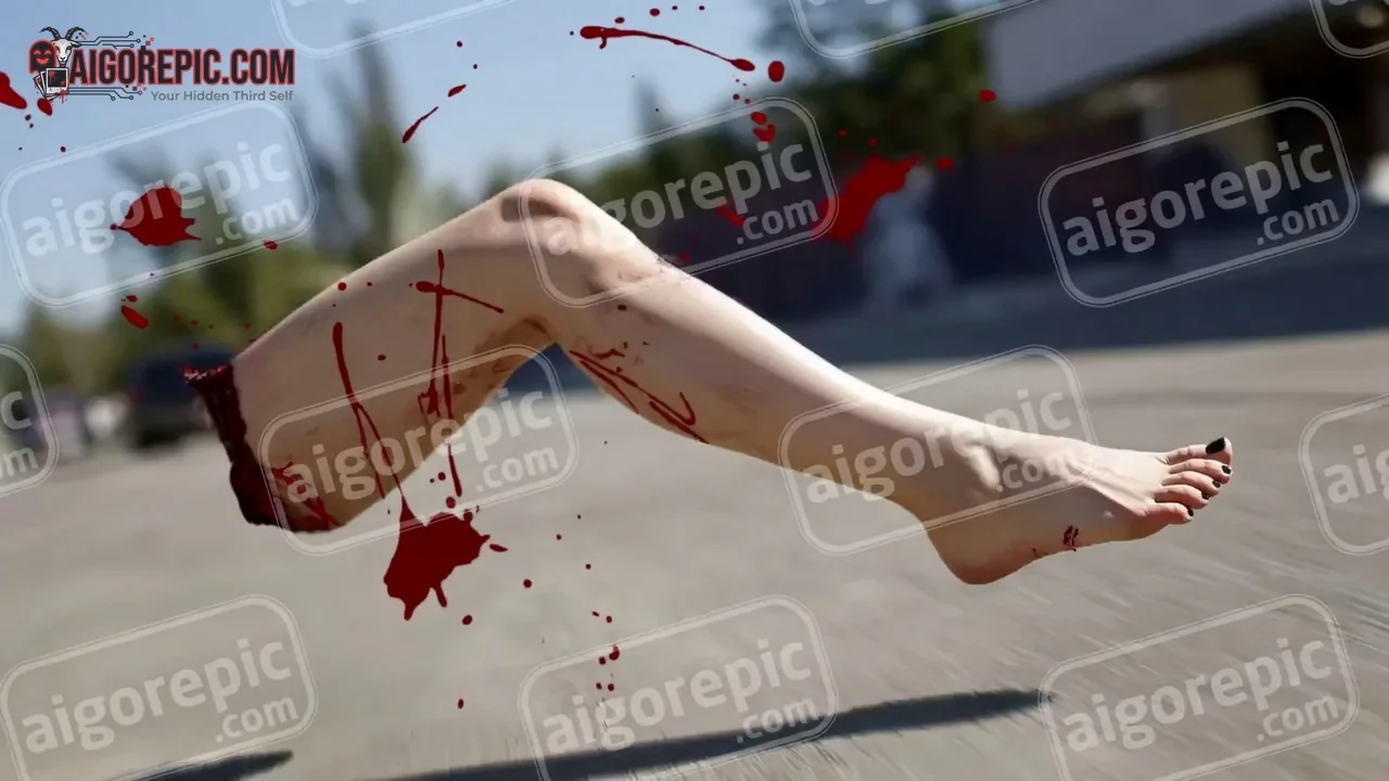 Severed Leg in Mid-Air - AI Generated Horror