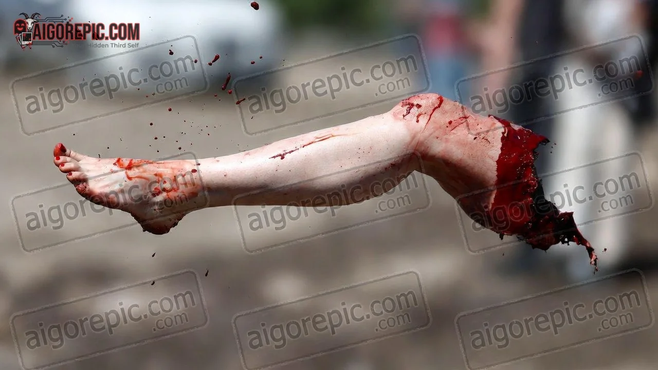 Severed Leg in Mid-Air - AI Generated Horror
