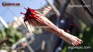 Severed Leg in Mid-Air