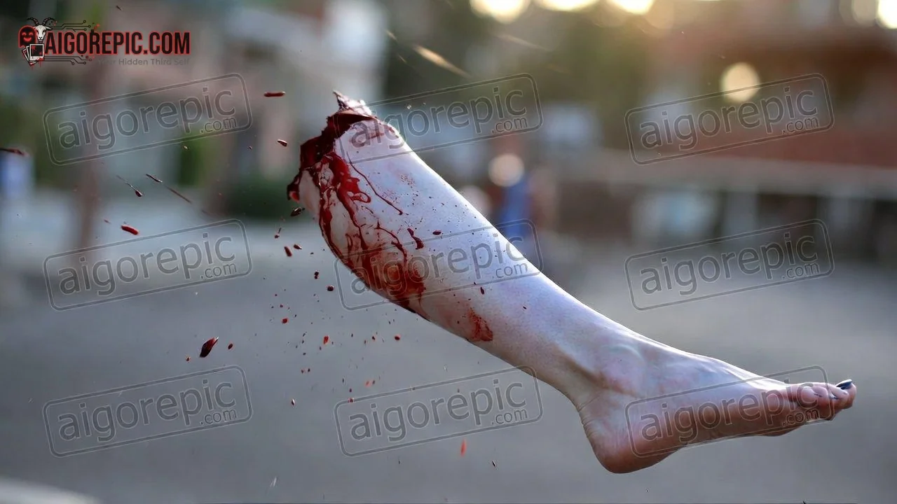Severed Leg in Mid-Air - AI Generated Horror