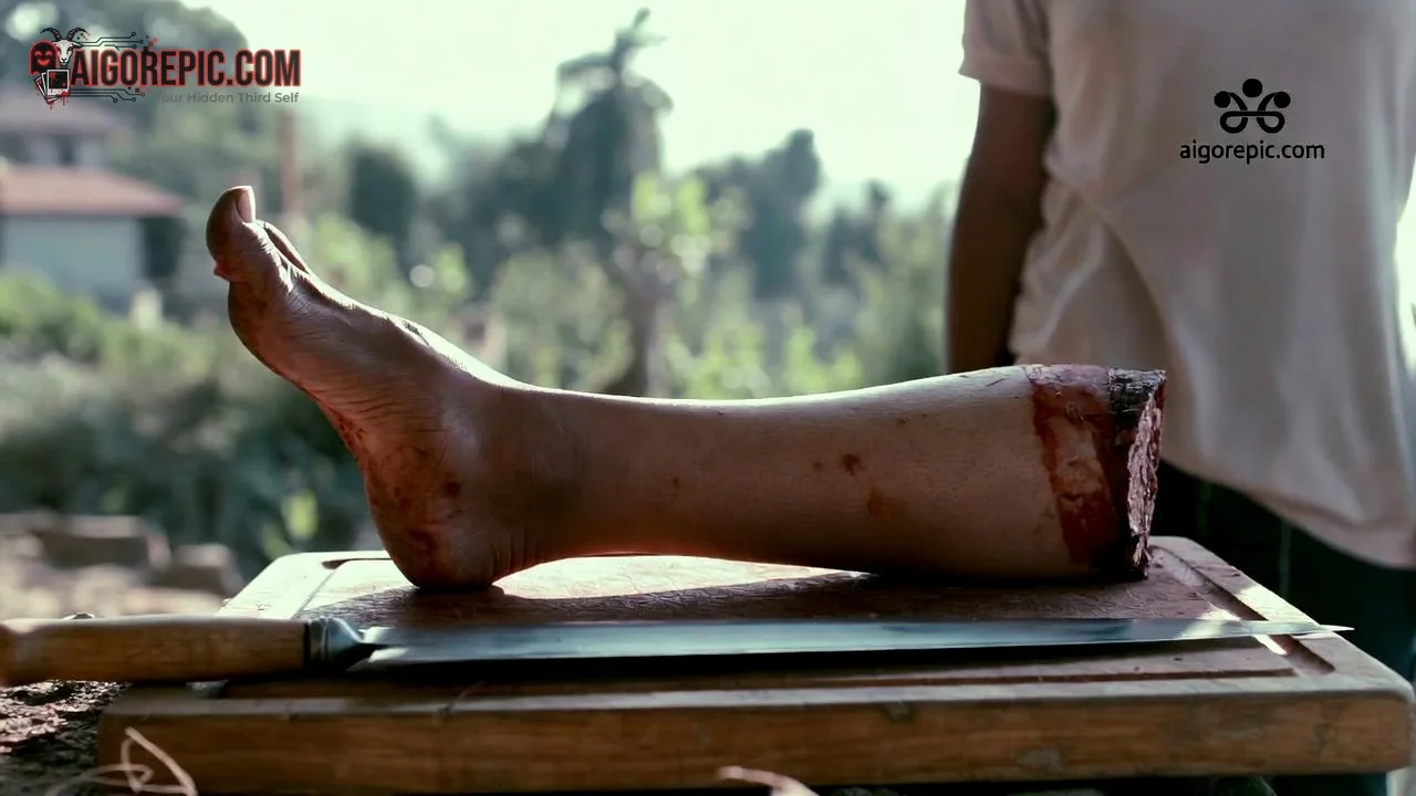 Severed Leg on Chopping Board - AI Generated Horror