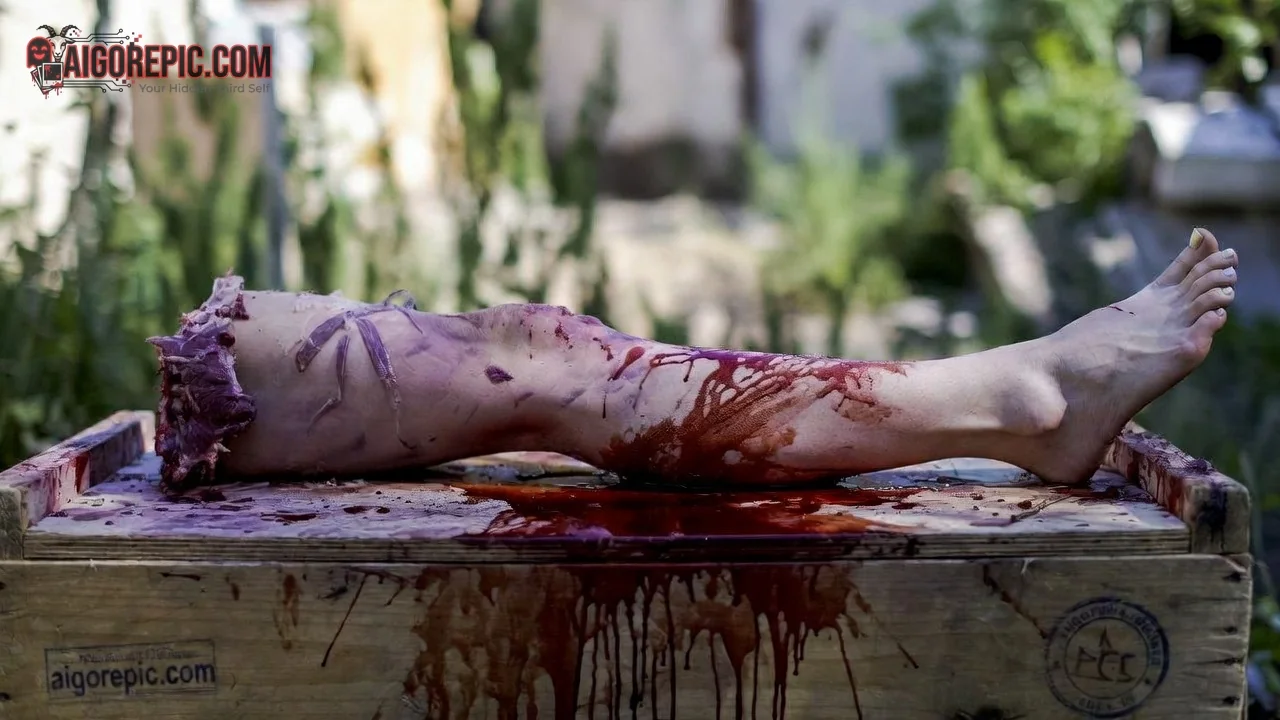 Severed Leg on Crate - AI Generated Horror