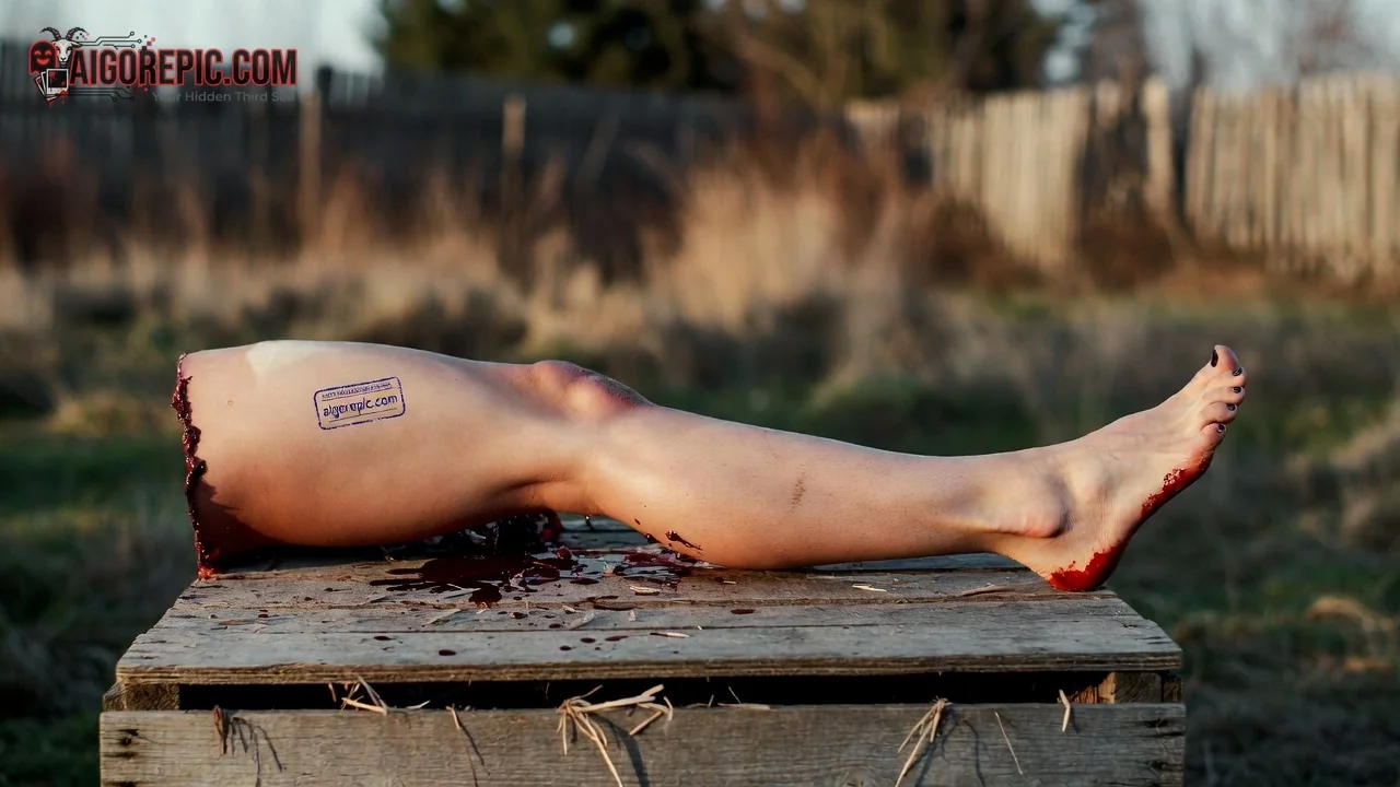 Severed Leg on Crate - AI Generated Horror