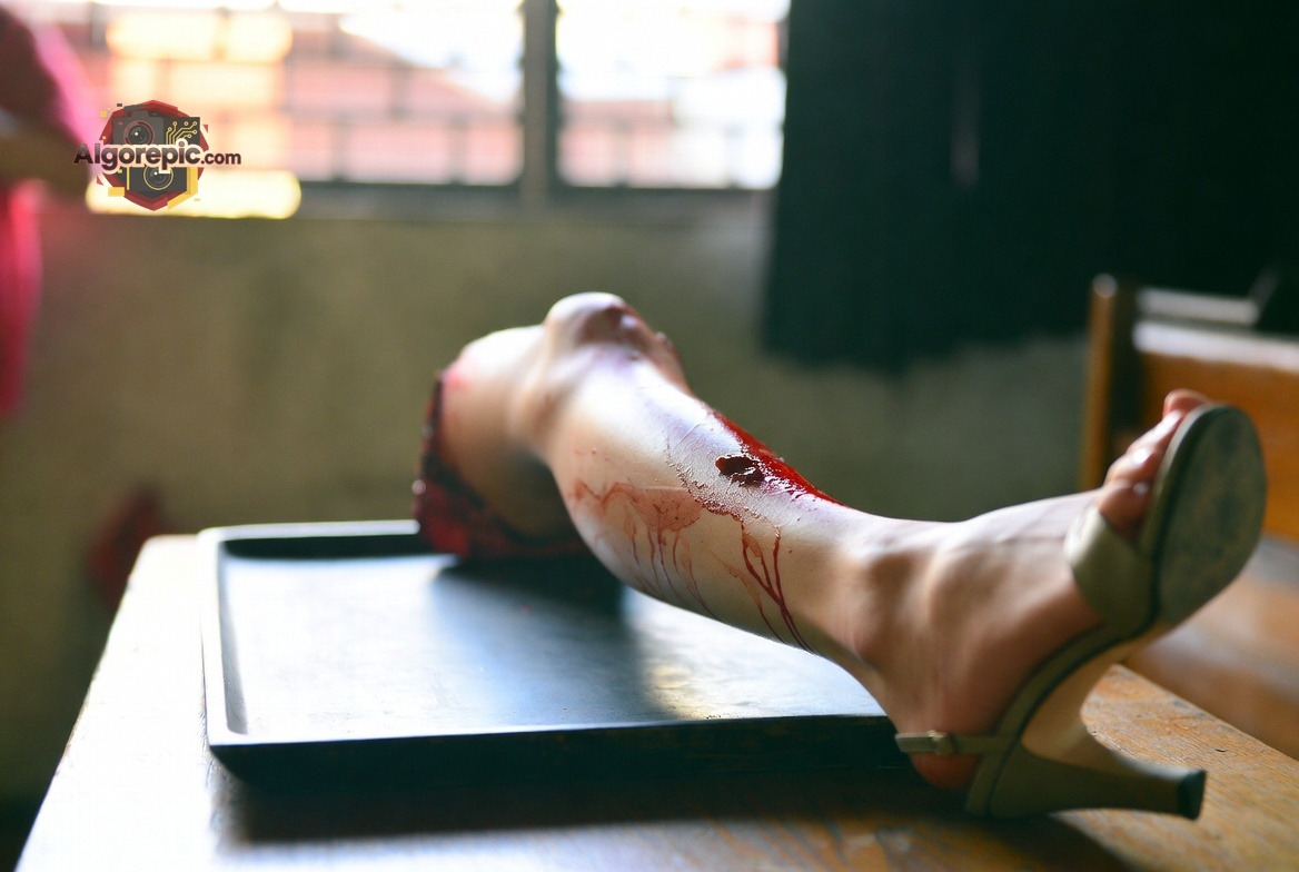 Severed Leg on Table - AI Generated Horror