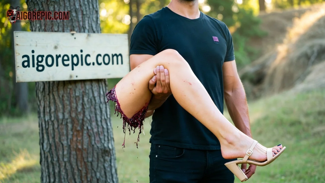 A severed leg, still in a high heel, was held in someone's hand