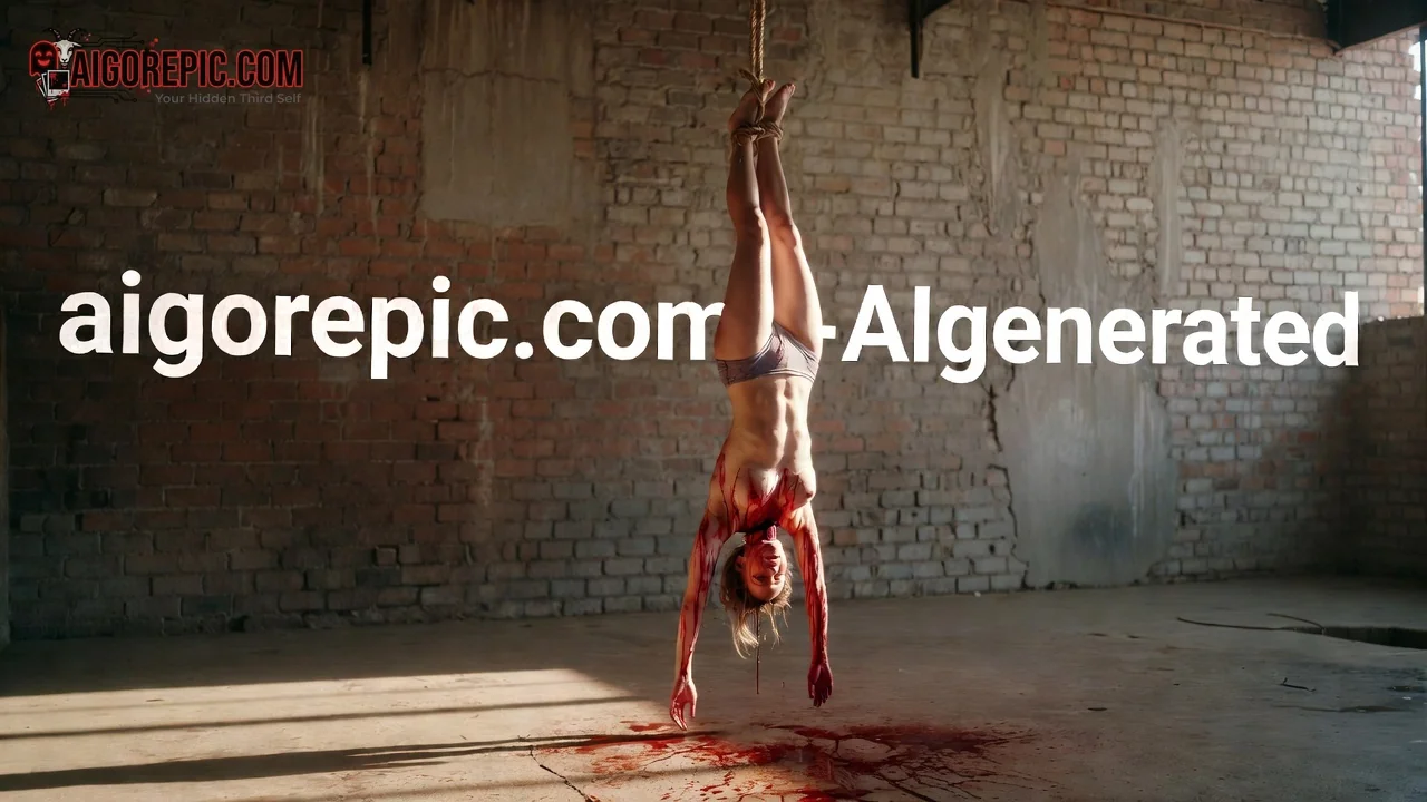 Bloodied Woman Hanging Upside Down - AI Generated Horror