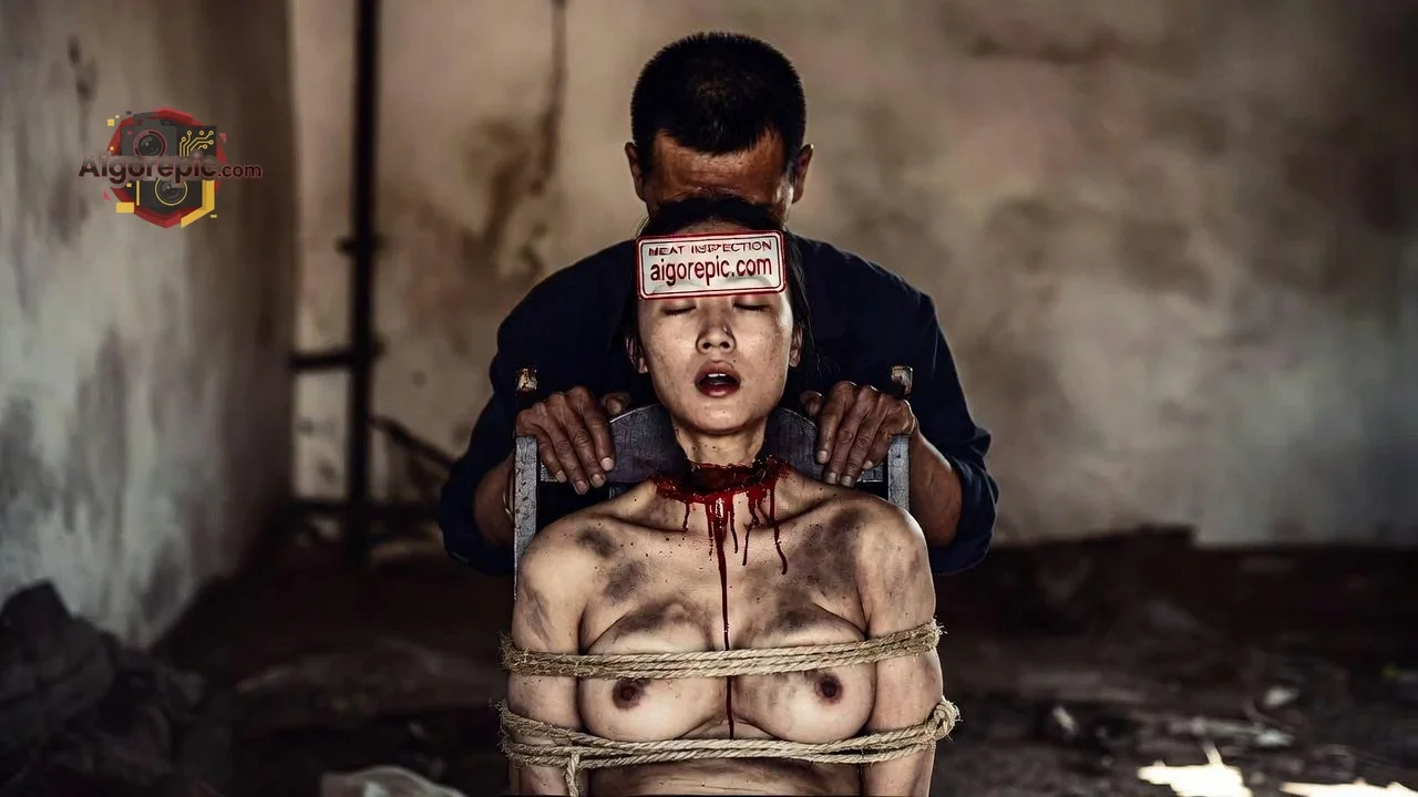 Bound and Bloodied Woman - AI Generated Horror