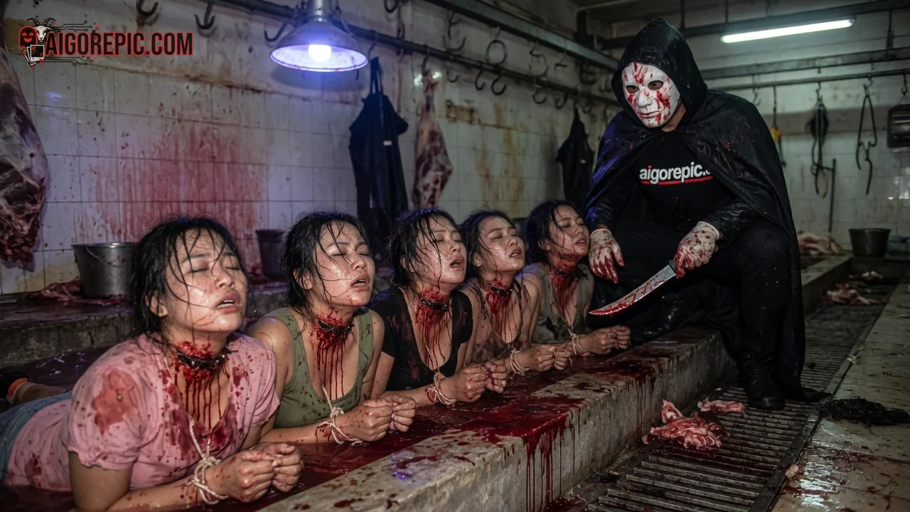 Hooded Butcher Threatens Bound Women - AI Generated Horror