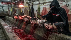 Hooded Figure Slashing Women