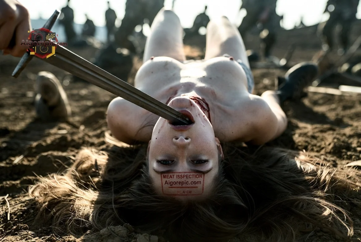 Sword Threat on Grounded Woman - AI Generated Horror