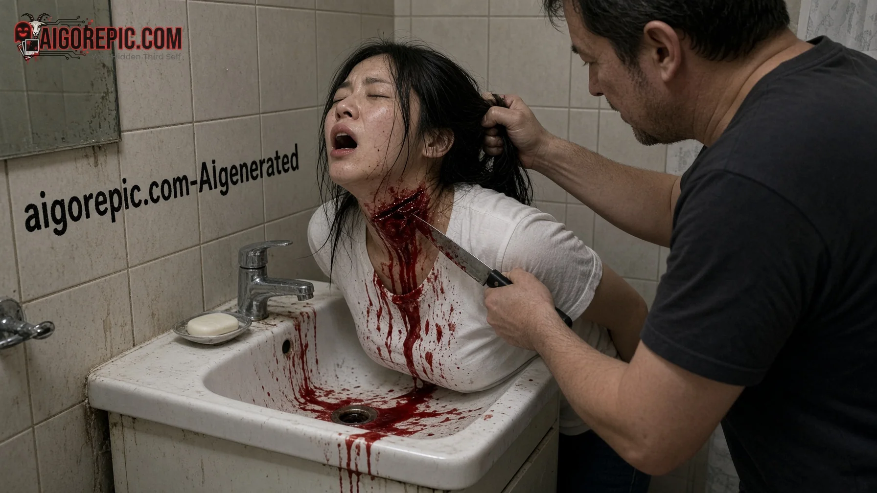 Violent Bathroom Attack Scene - AI Generated Horror