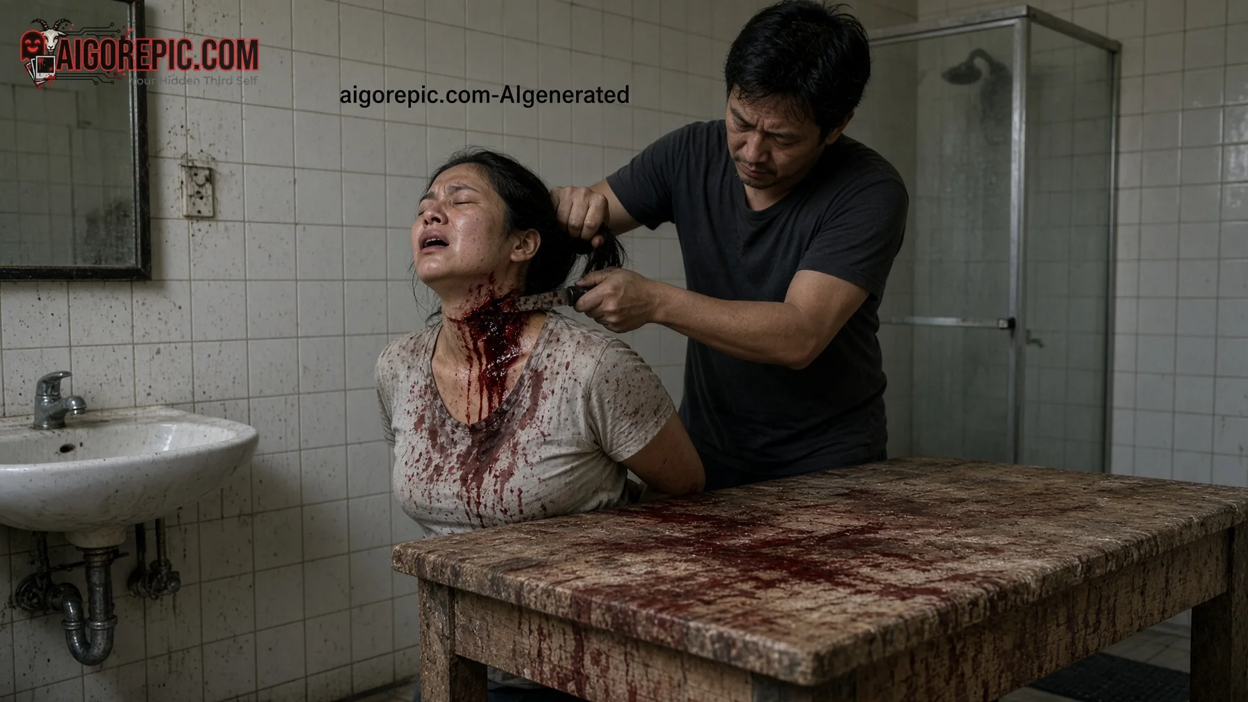 Violent Bathroom Attack Scene - AI Generated Horror