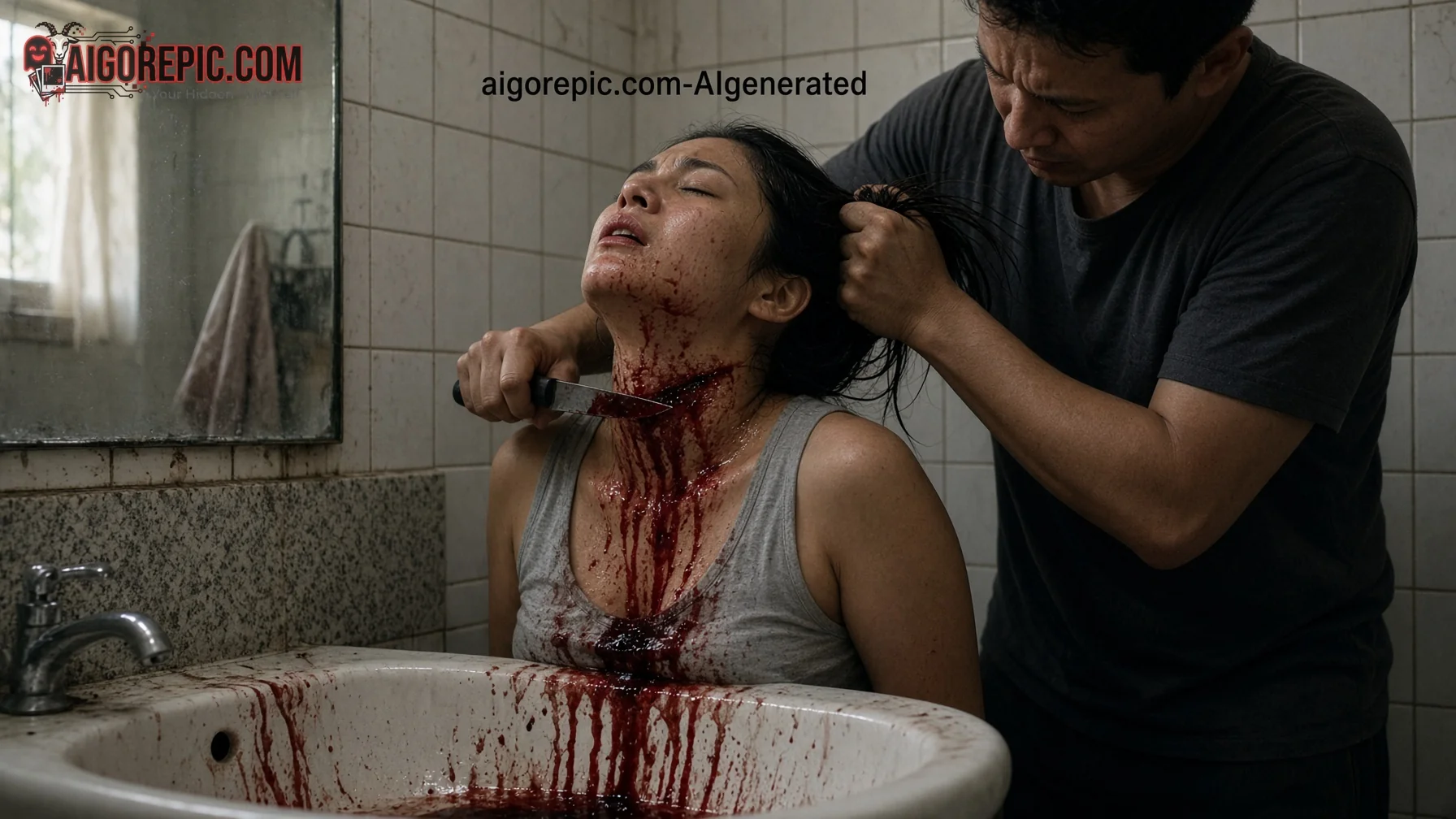 Violent Bathroom Attack Scene - AI Generated Horror