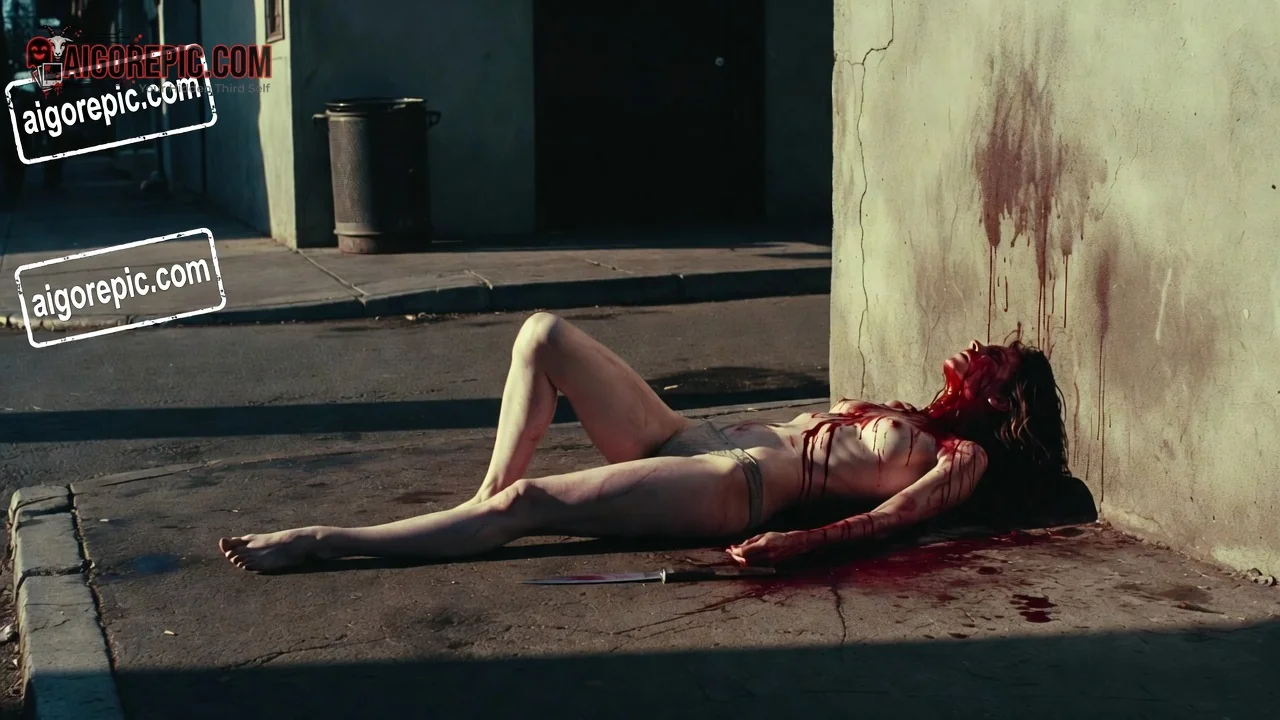 Woman in Bloody Scene - AI Generated Horror