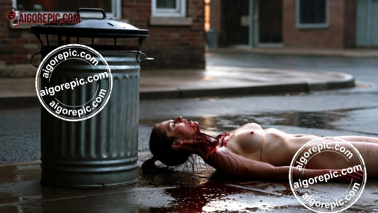 Woman in Street with Trash Can - AI Generated Horror
