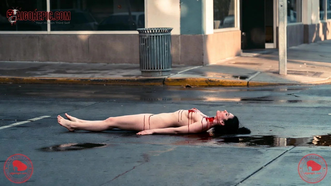 Woman Lying in Street - AI Generated Horror