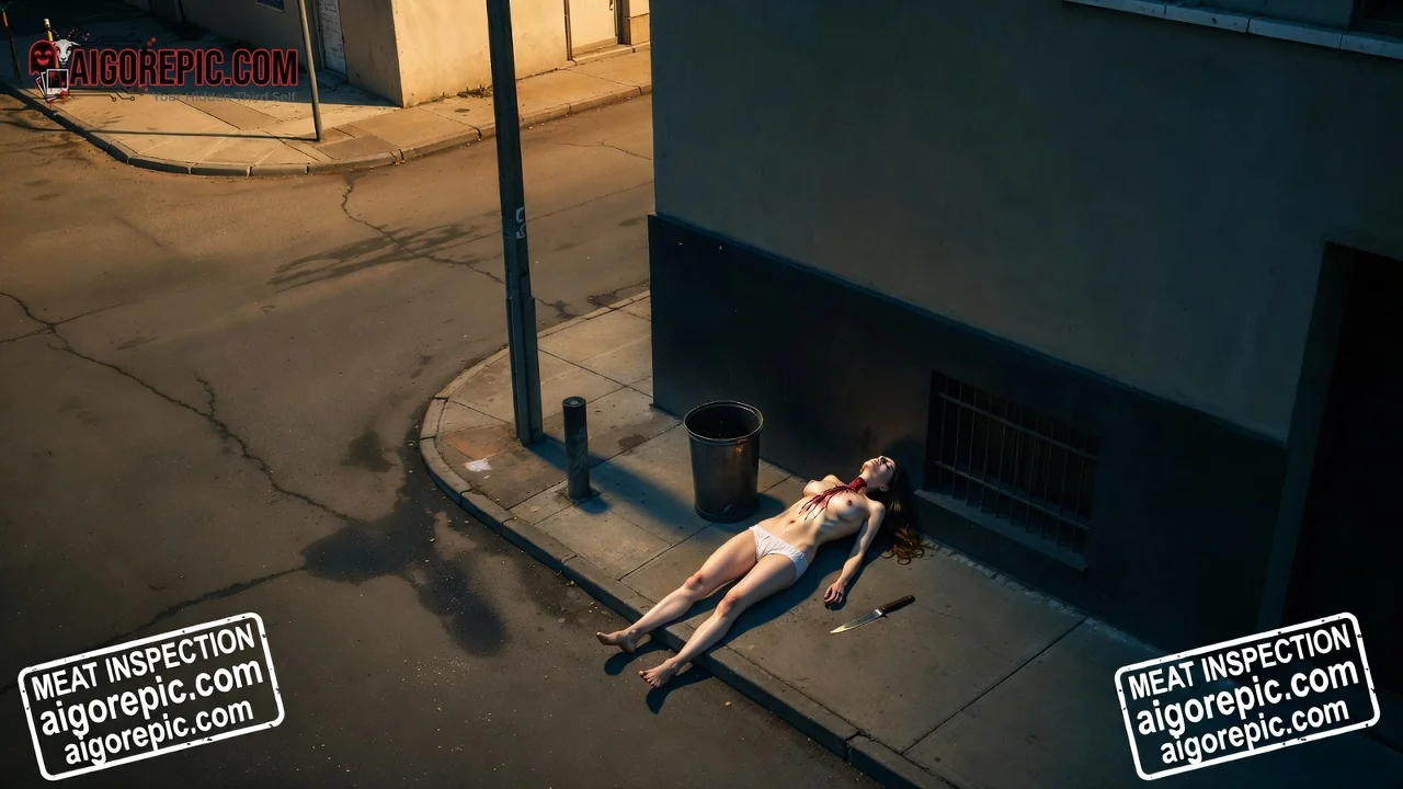 Woman on Urban Sidewalk - AI Generated Horror