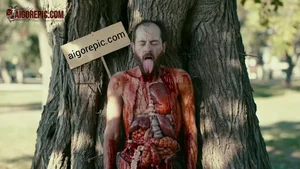 Gory Man Impaled on Tree