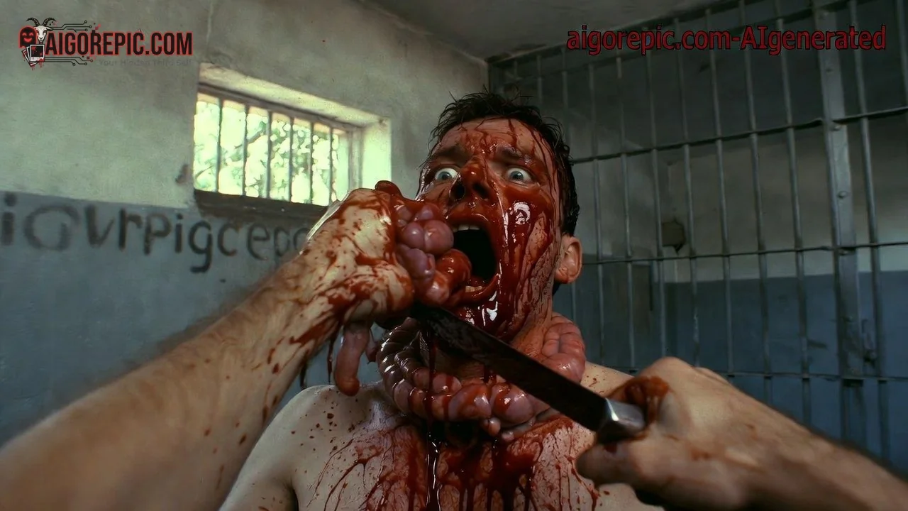 Man Eating Intestines with Knife - AI Generated Horror