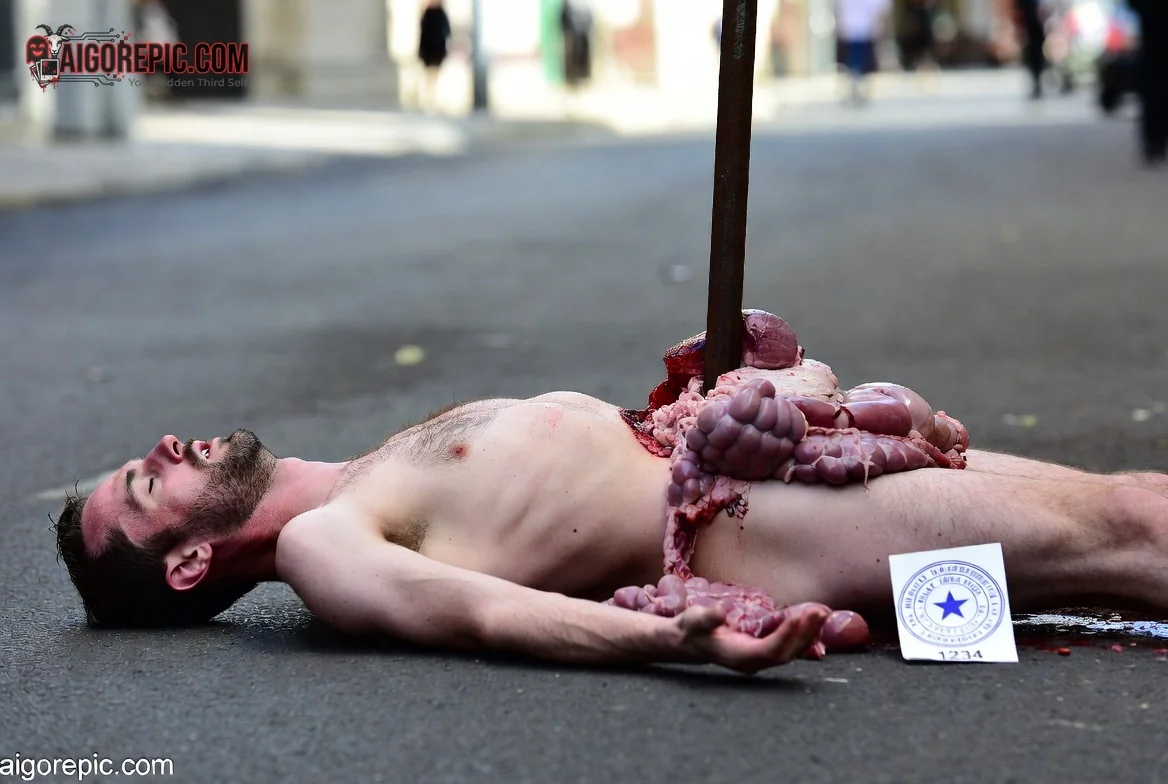Man with Exposed Intestines - AI Generated Horror