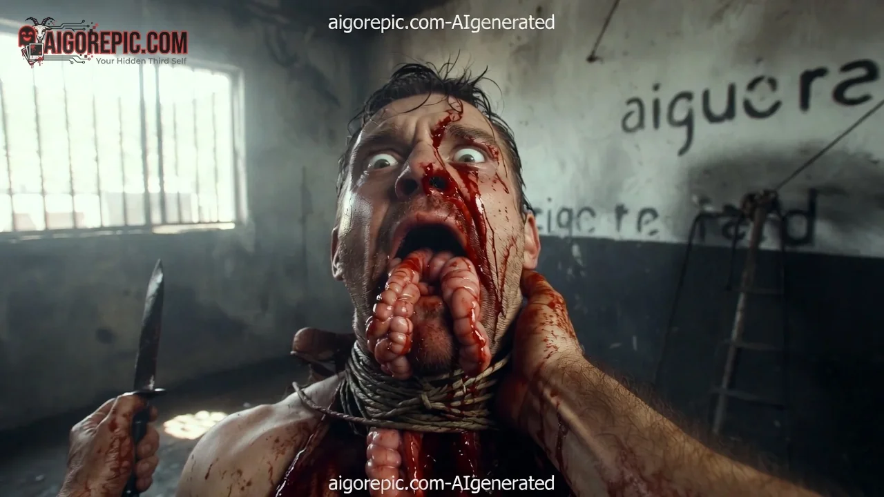 Man With Exposed Intestines - AI Generated Horror