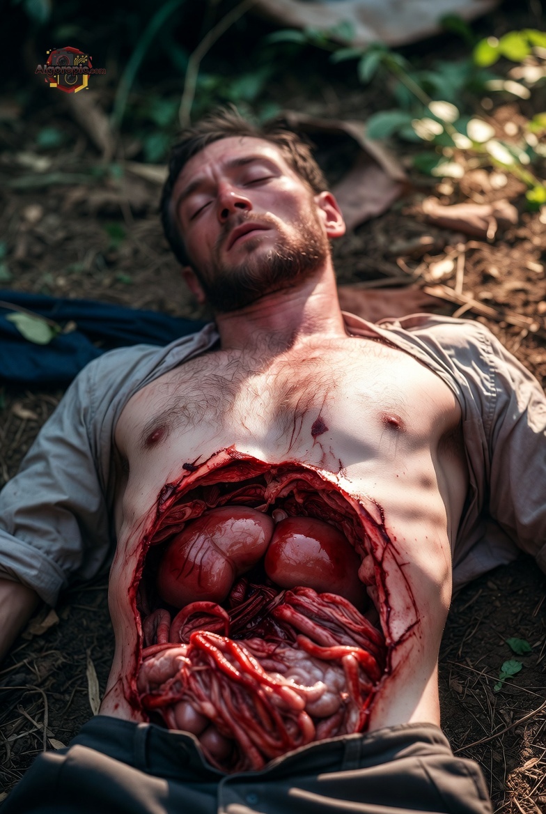 Man with Exposed Organs - AI Generated Horror