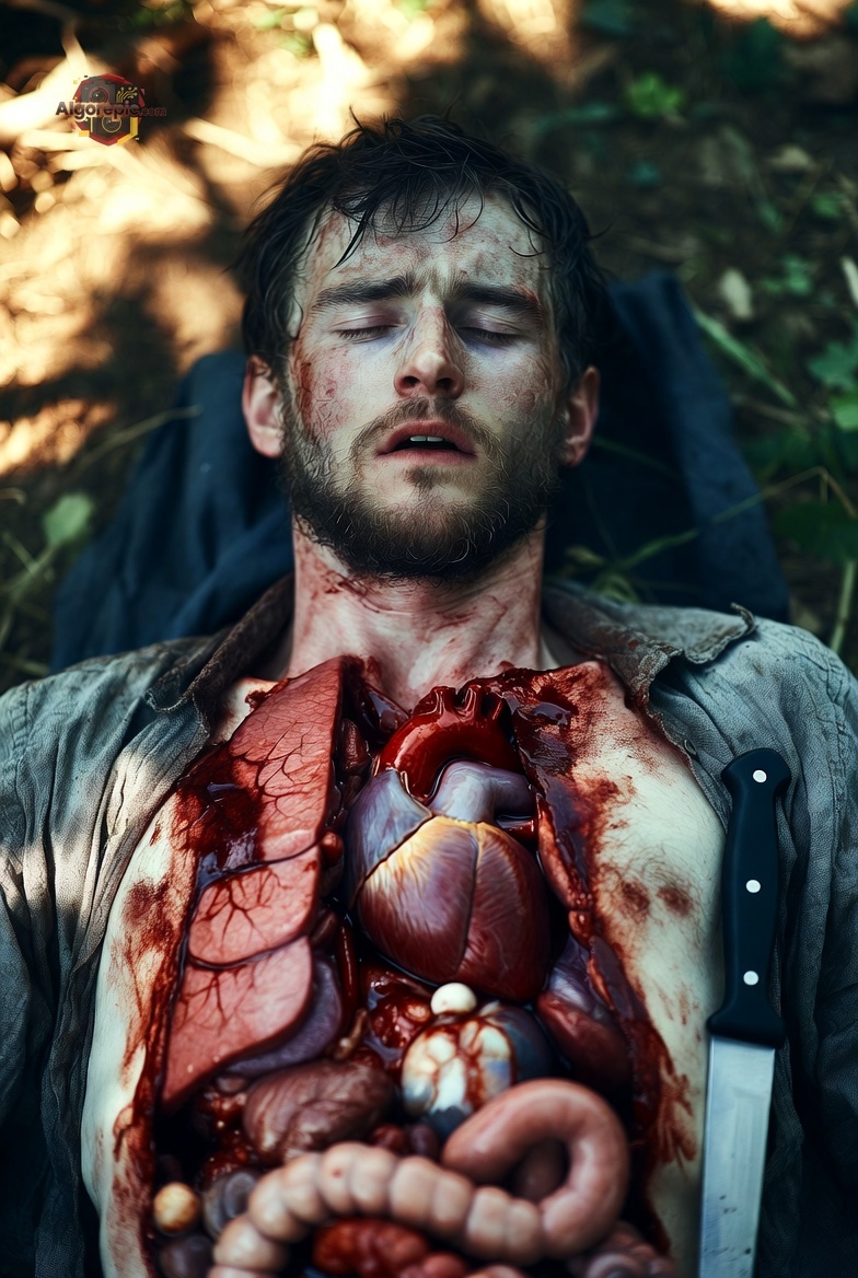 Man with Exposed Organs - AI Generated Horror