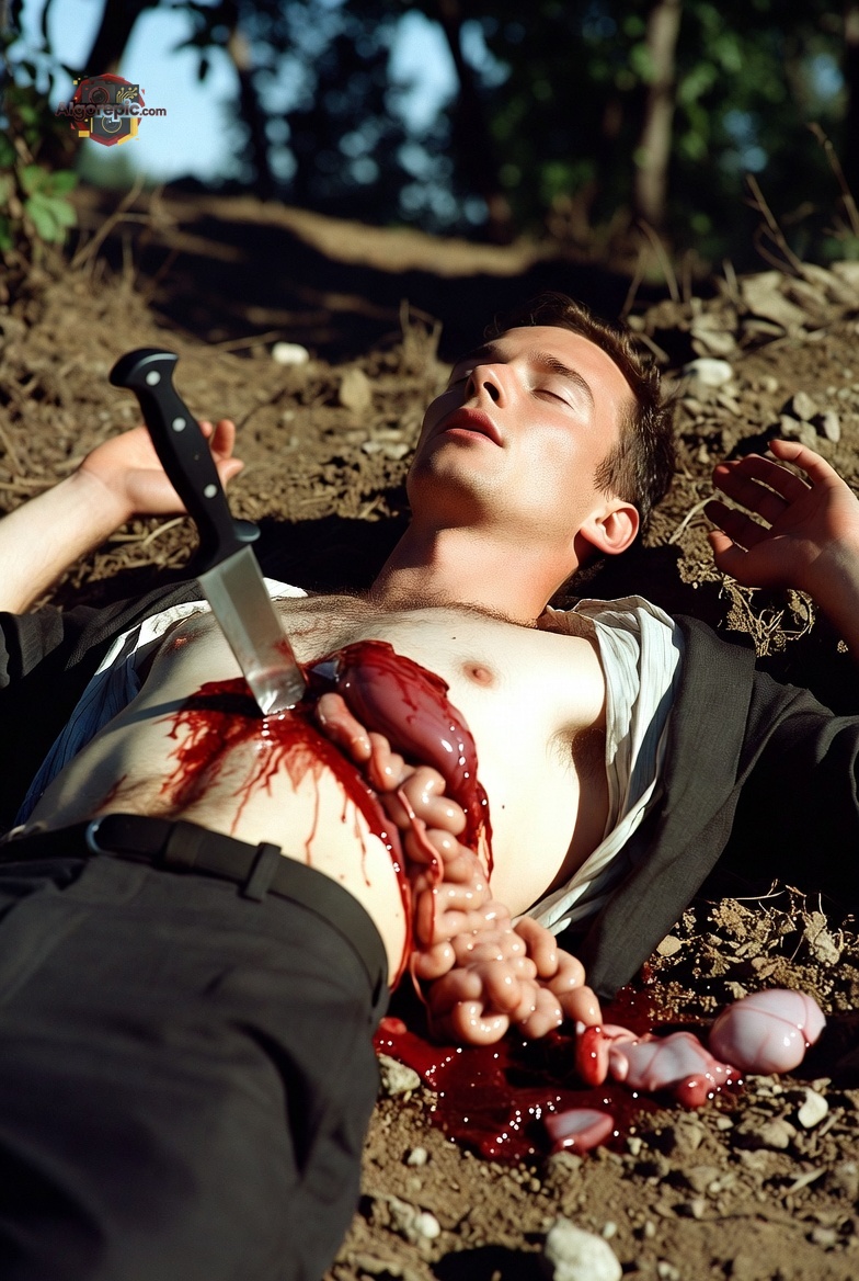 Man with Knife Wound - AI Generated Horror