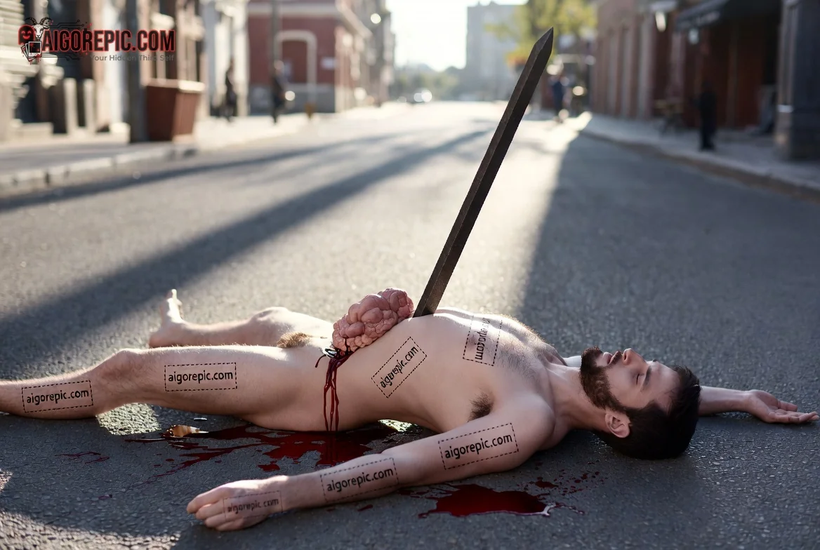 Man with Sword in Chest - AI Generated Horror