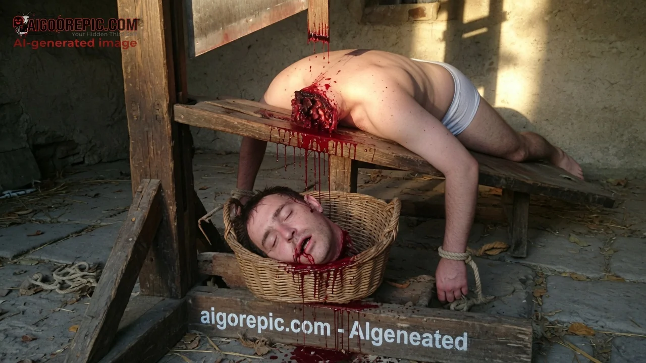 Beheaded Man on Guillotine - AI Generated Horror