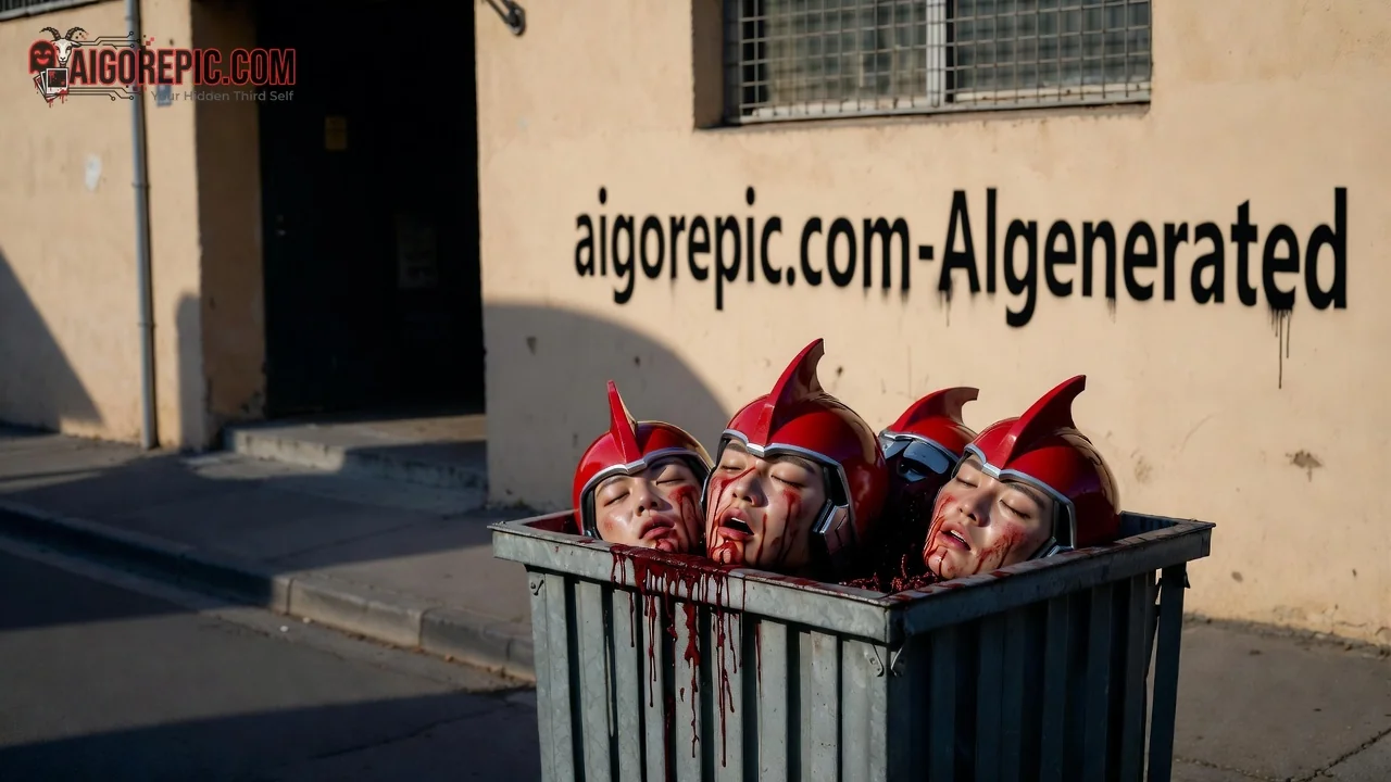 Bloody Helmet Heads in Bin - AI Generated Horror