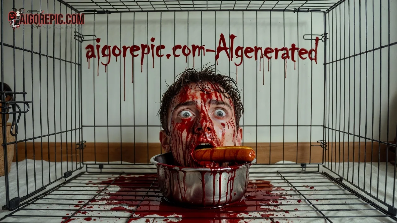 Bloody Man in Dog Crate - AI Generated Horror