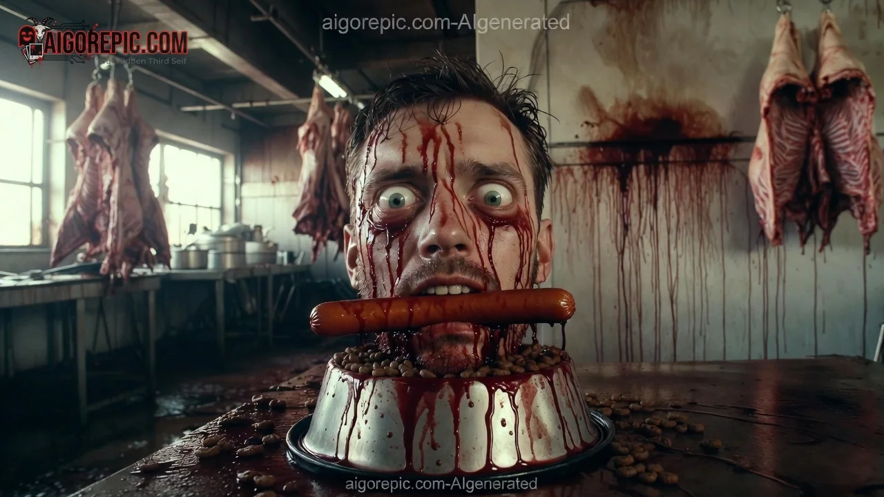 Bloody Man with Sausage - AI Generated Horror