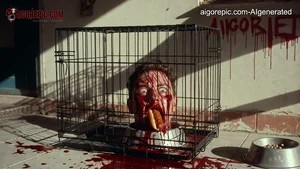 Bloody Severed Head in Cage