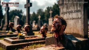 Bloody Severed Head in Graveyard