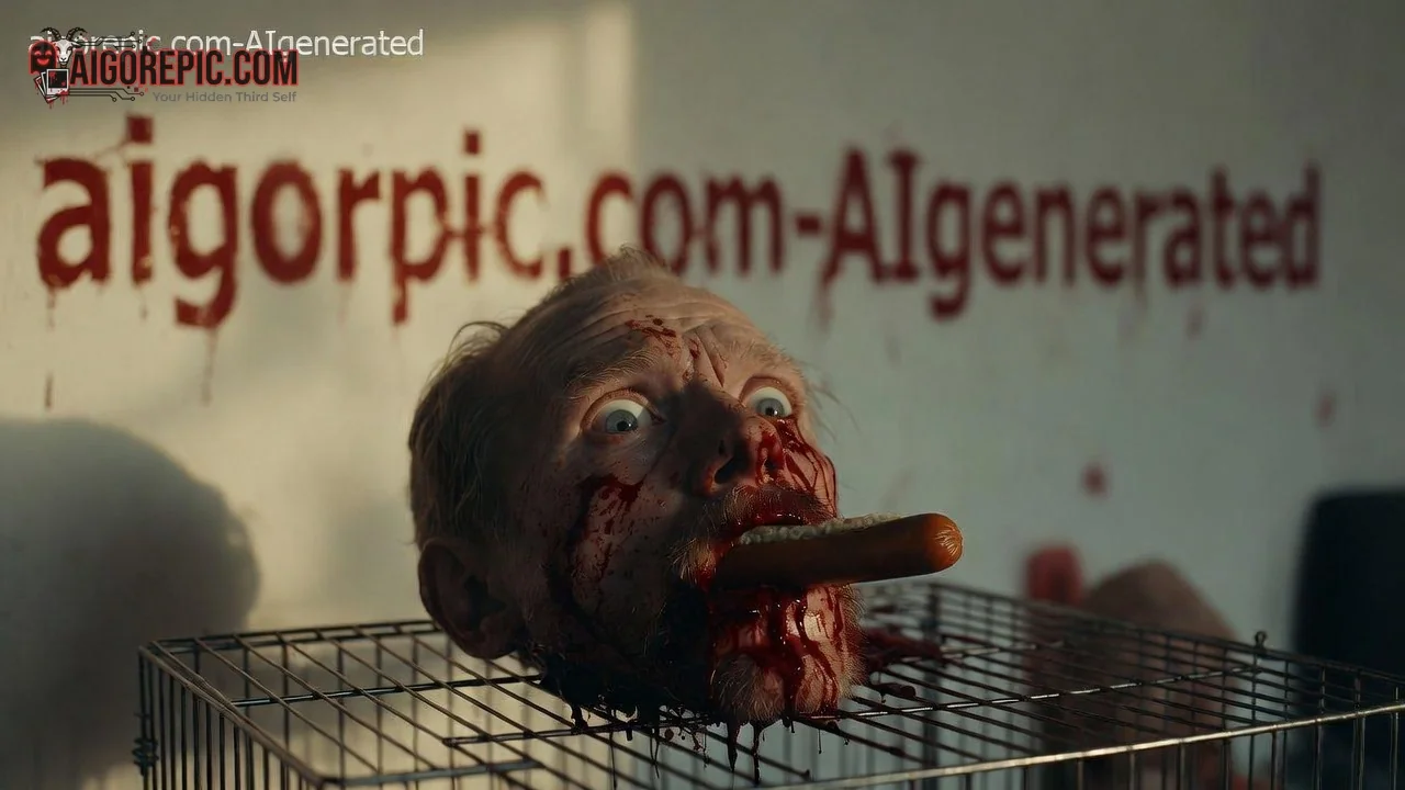 Bloody Severed Head on Grill - AI Generated Horror
