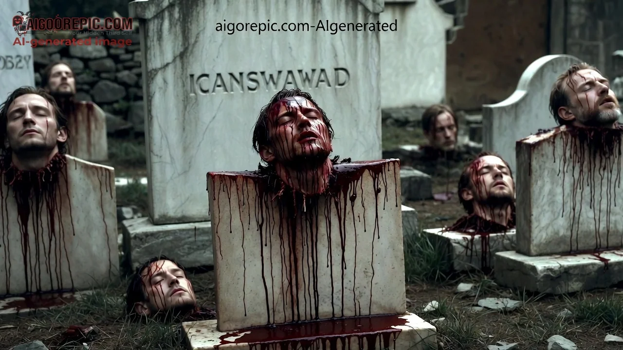 Bloody Severed Heads in Cemetery - AI Generated Horror