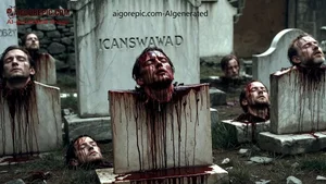 Bloody Severed Heads in Cemetery
