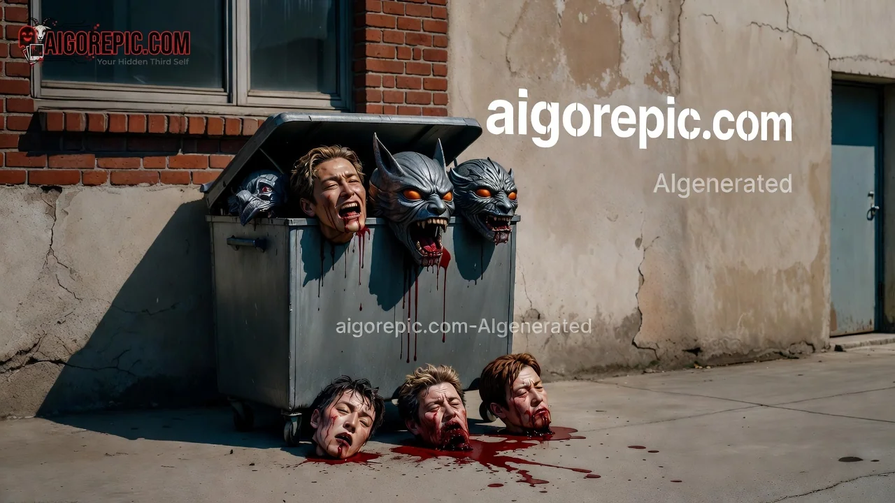 Bloody Severed Heads in Dumpster - AI Generated Horror