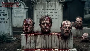 Bloody Severed Heads on Tombstone