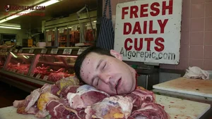 Butchered Man in Meat Market
