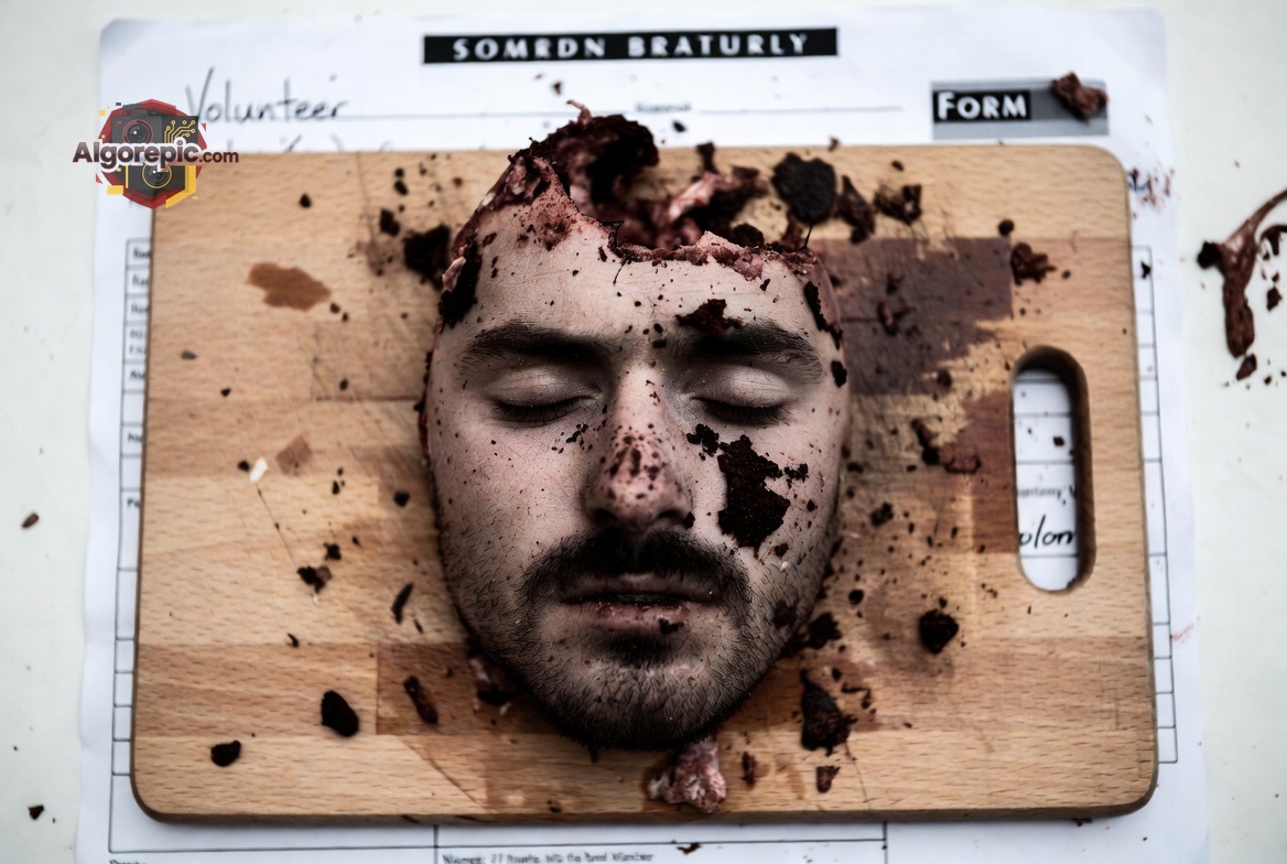 Chocolate Face on Cutting Board - AI Generated Horror