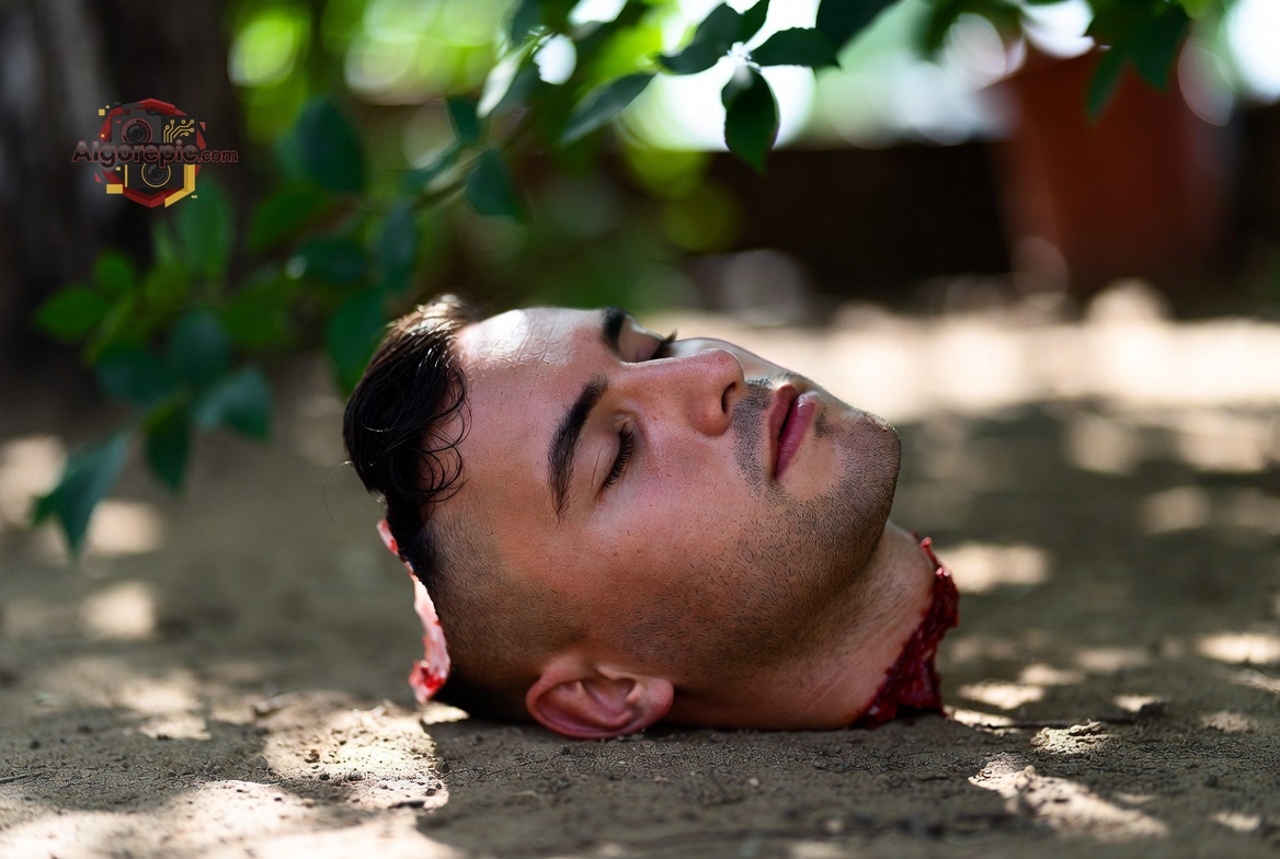 Decapitated Head in Sand - AI Generated Horror